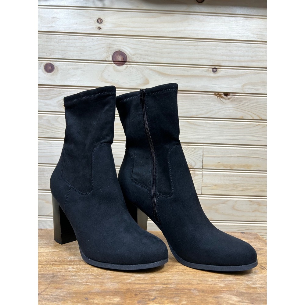 Style & Co Anitaaf Black Beauty Faux Suede Block Heel Sock Boots Ankle Booties